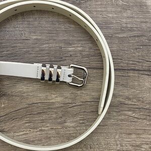 White Leather Belt with Silver Buckle
